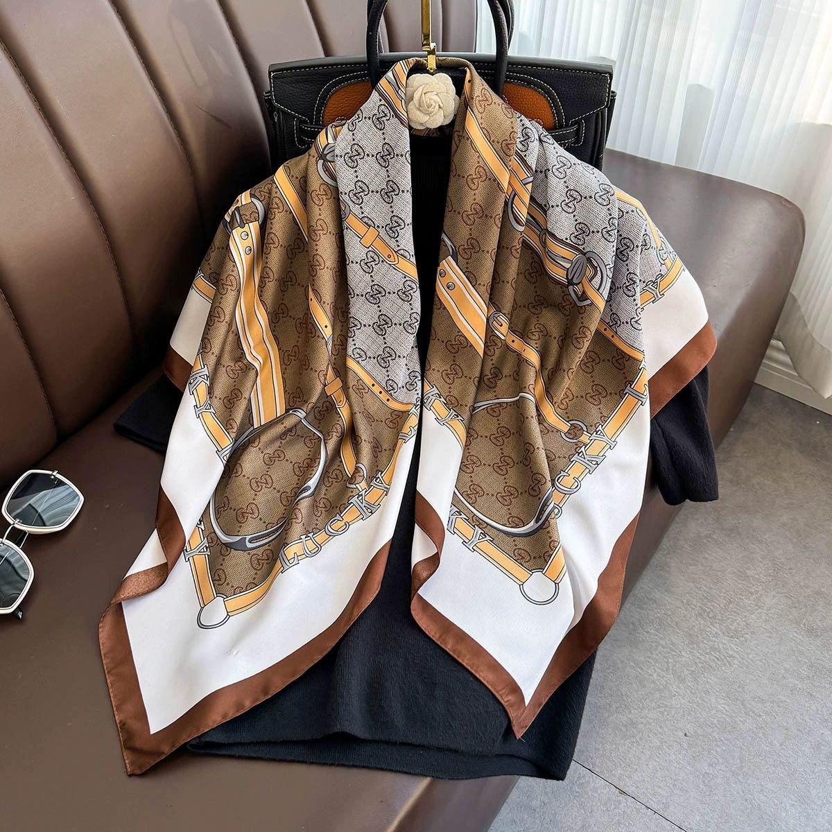 Summer Korean version of simple striped scarf twill square scarf 90cm fashionable versatile sunscreen shawl headscarf women