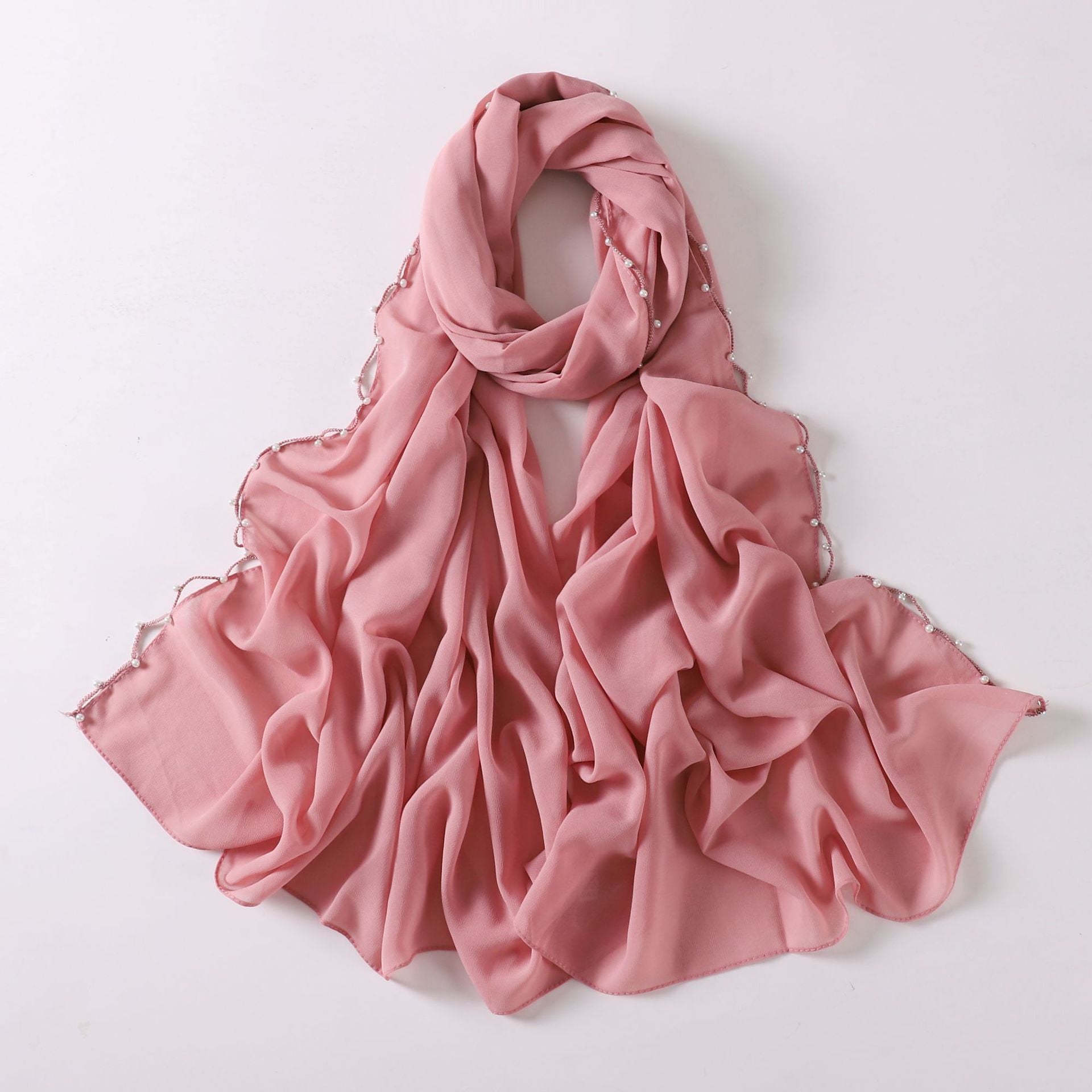 Pearl chiffon unique craftsmanship wavy edge bead scarf women's yarn scarf middle east headscarf malay bag headscarf