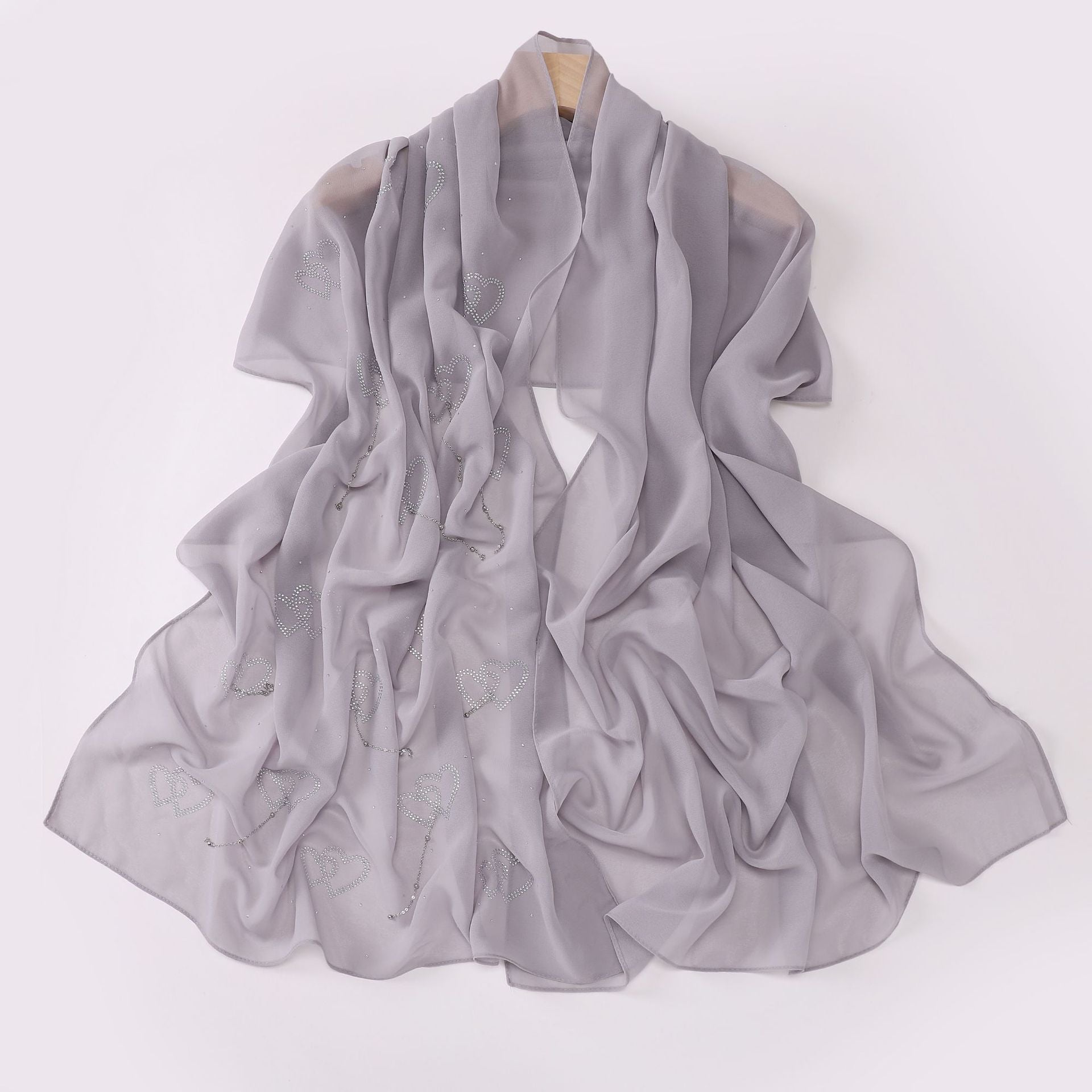 New pearl chiffon double love hot diamond hanging pendant long towel yarn Middle East Malay headscarf