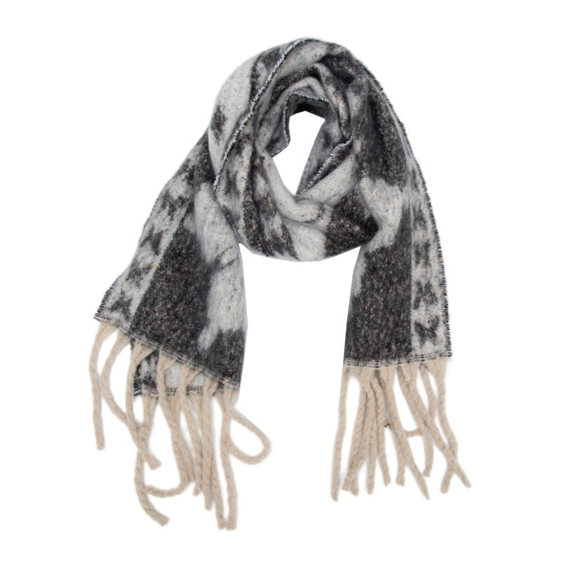 Scarf European, American autumn and winter thickened imitation mohair loop yarn butterfly jacquard scarf