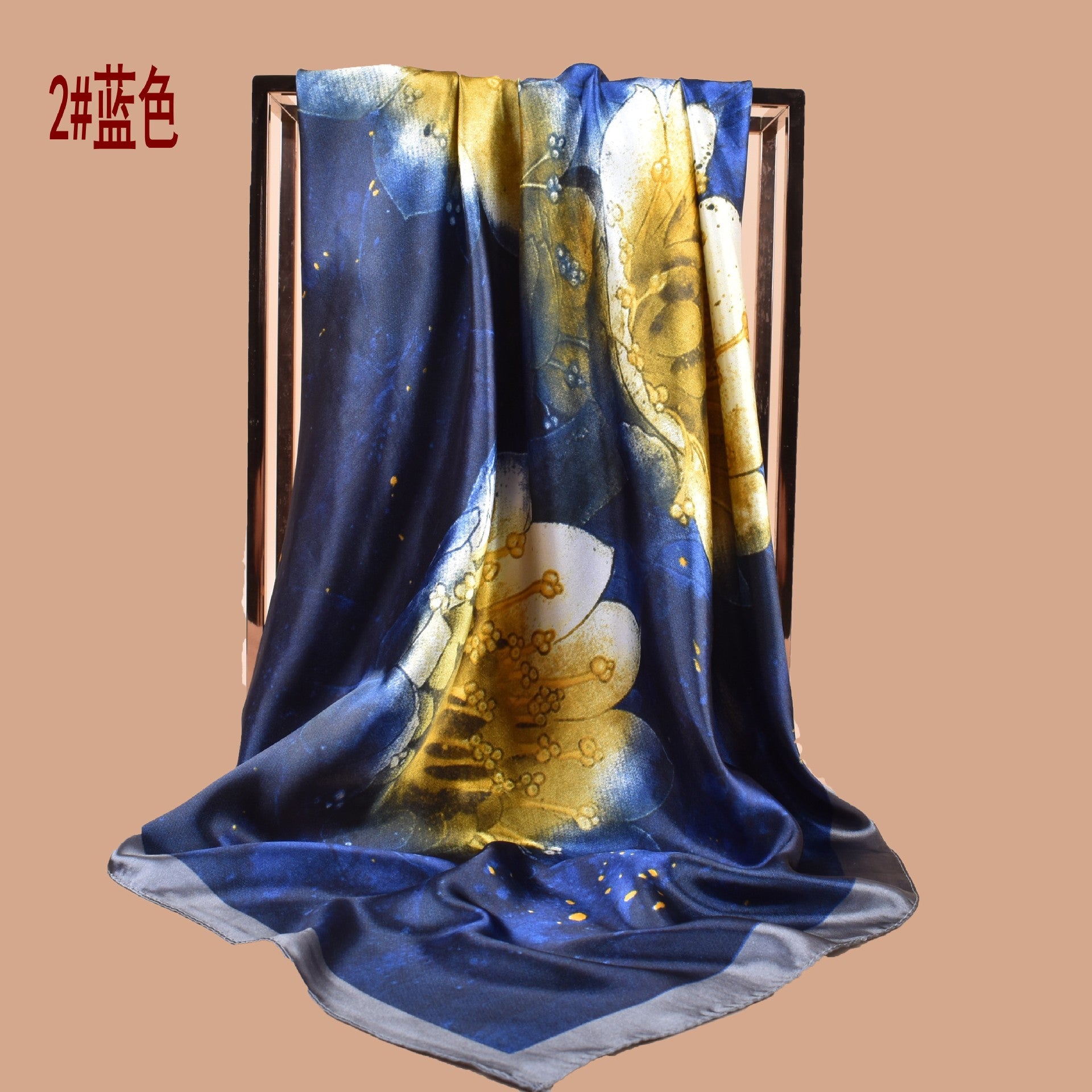 New 90cm satin, flower printed large square scarf with sunscreen, head silk scarf decoration, scarf.