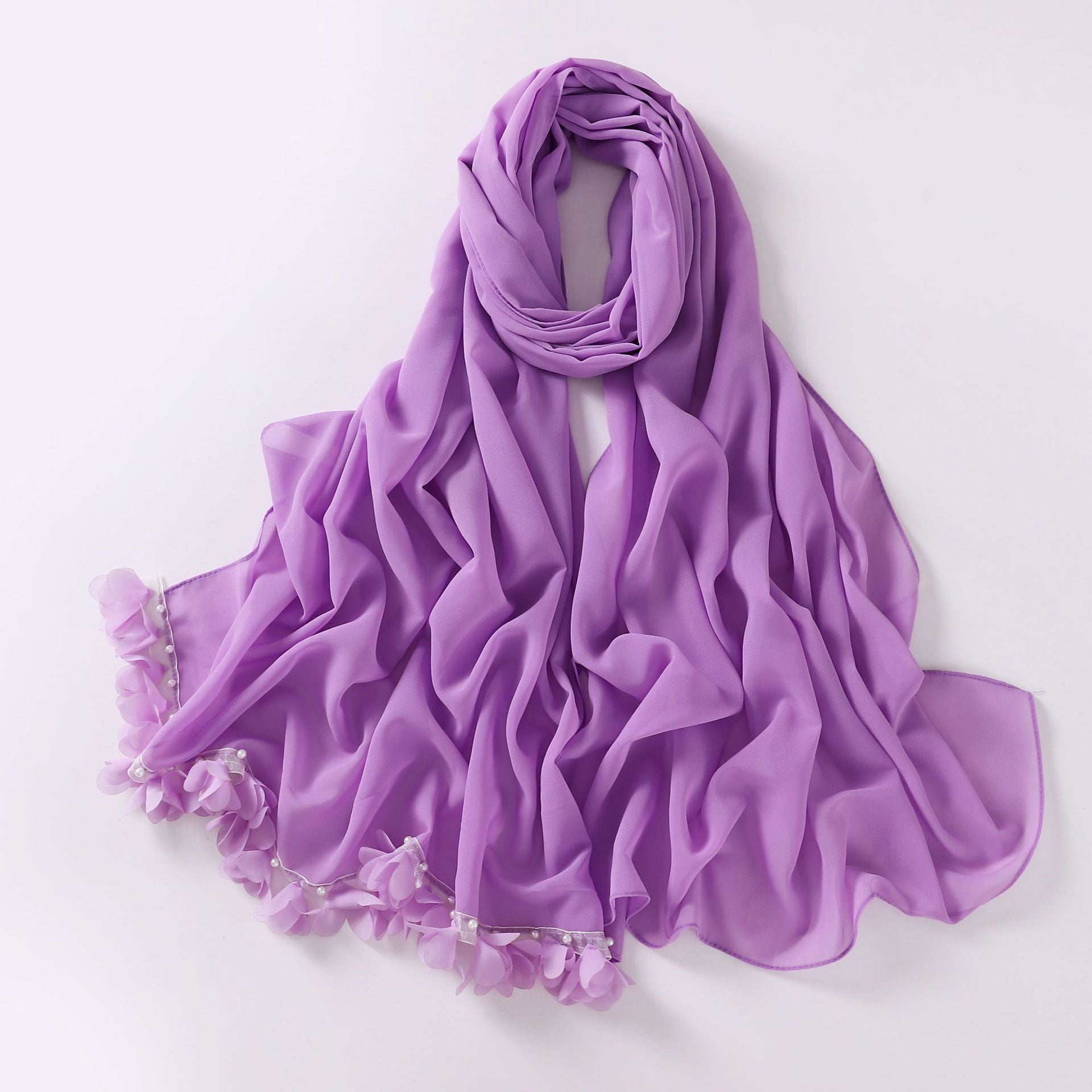 New pearl chiffon flower lace bead scarf middle east headscarf malaysia hijab