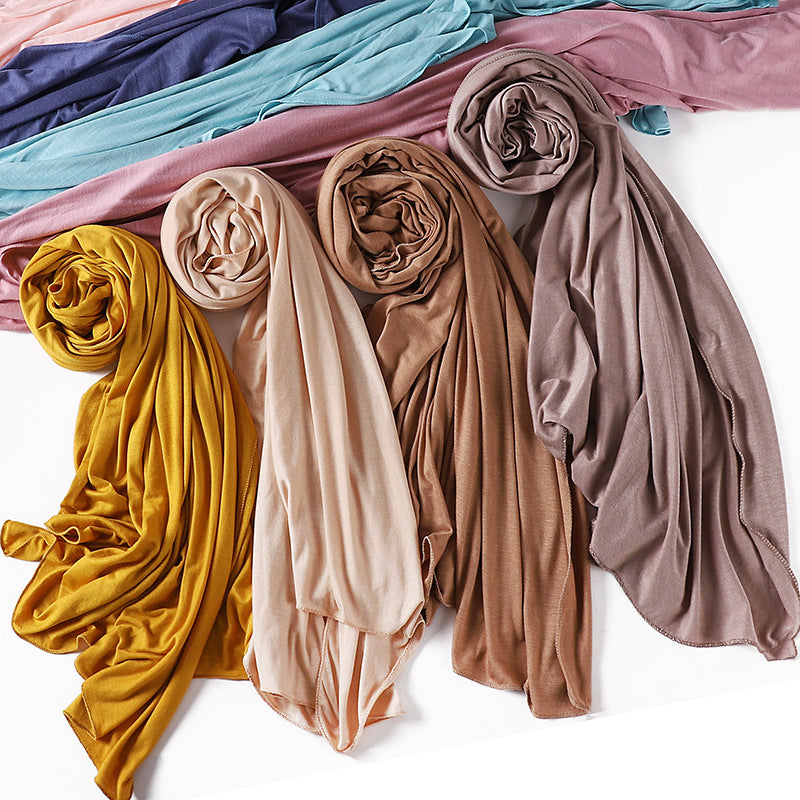 New Solid Color Jersey Hijab Women Plain Color Jesey Scarf Mercerized Cotton Headscarf