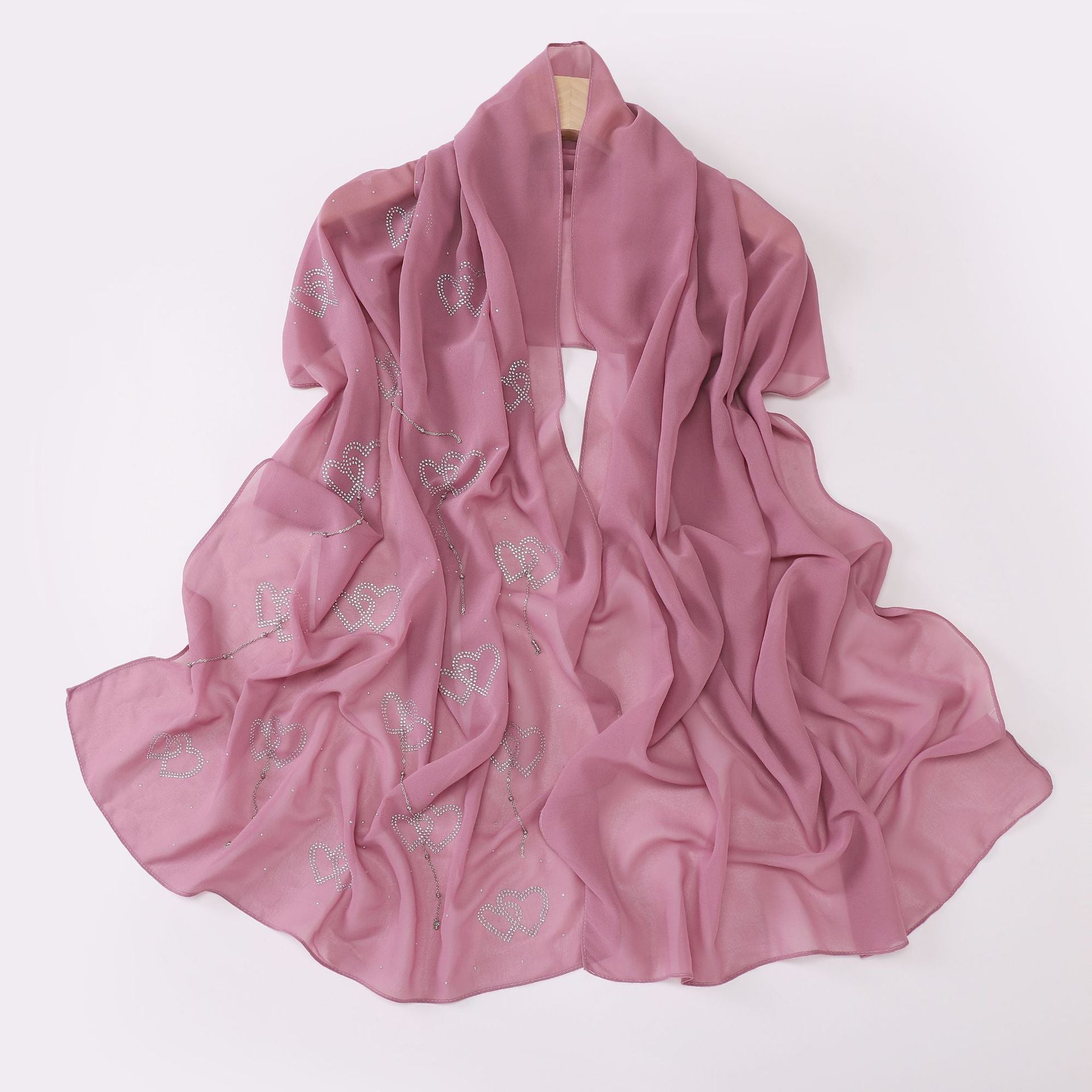 New pearl chiffon double love hot diamond hanging pendant long towel yarn Middle East Malay headscarf