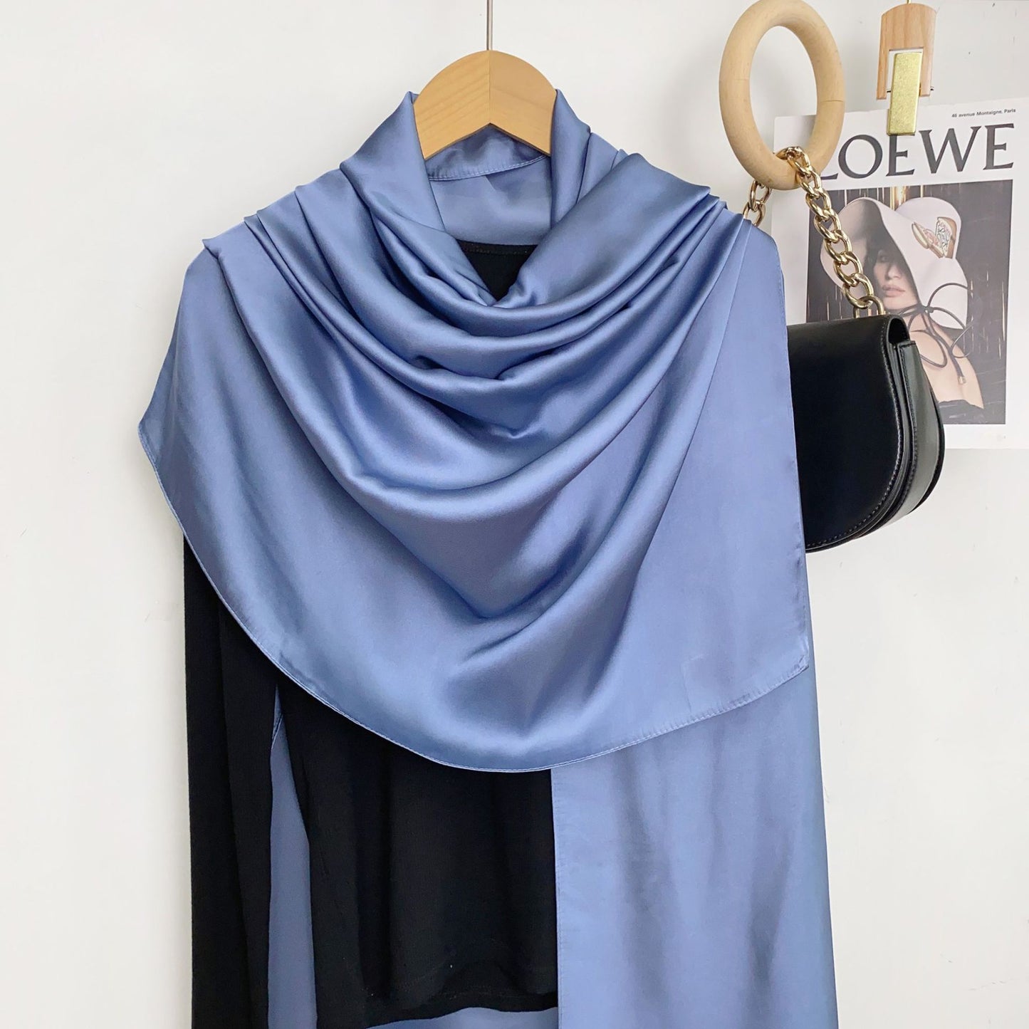 Simple and versatile monochrome solid color new silk satin long silk scarf headscarf, elegant temperament women's vacation shawl