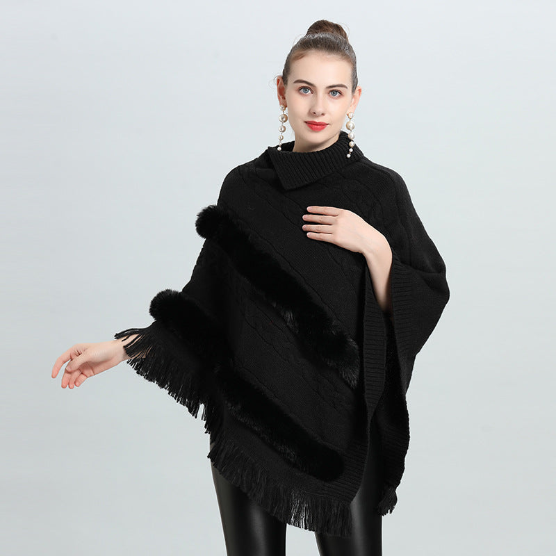 Hot European and Korean autumn and winter new loose jacquard top pullover knitted sweater cape shawl 0938 #
