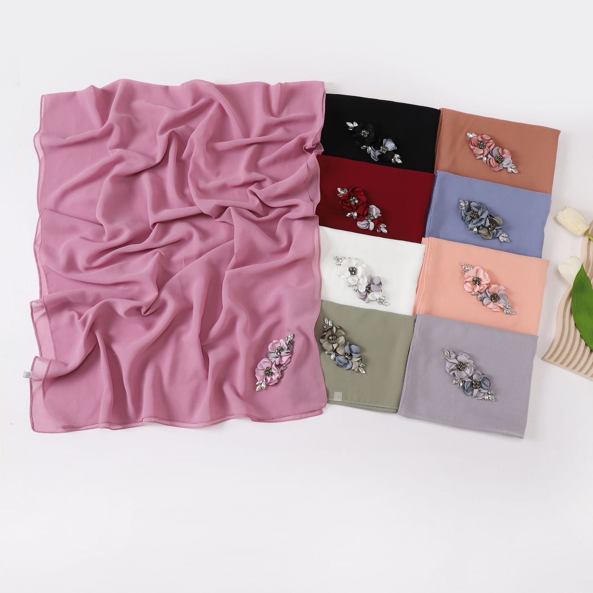 New pearl chiffon flower headscarf hijab Malaysia Hijab Shawls