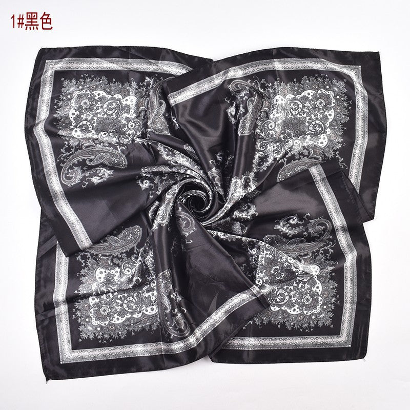 New versatile women's shawl scarf simulation silk 90 satin women's printed temperament silk scarf large square scarf headscarf