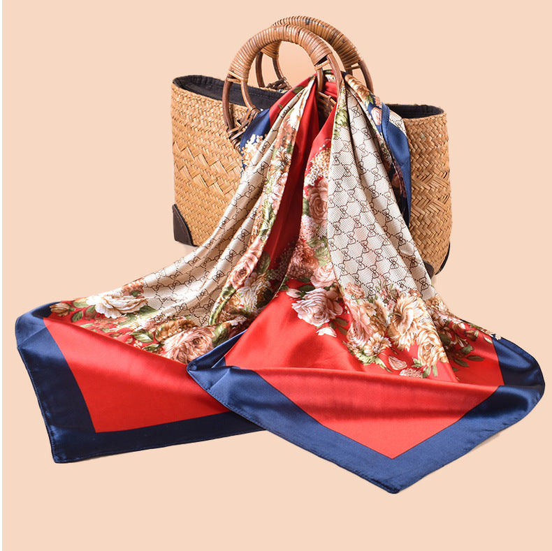 Spring and summer scarf temperament floral printing versatile decorative scarf headscarf silk scarf 90 high-quality satin square scarf