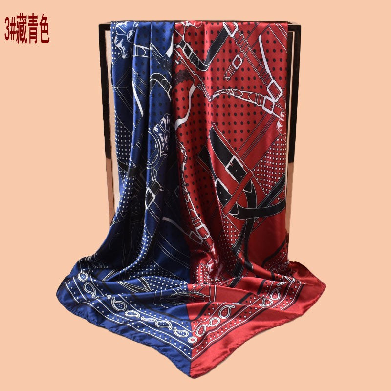 2025 new 90-color diced belt chain cashew print square scarf with sunscreen, bag head silk scarf decoration, scarf