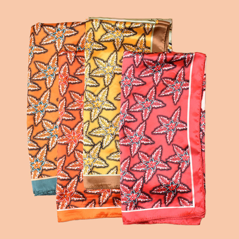 2025 new 90cm-color diced pentagram leaf printing square scarf with sunscreen, bag head silk scarf decoration, scarf