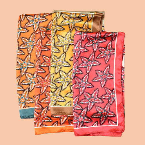 2025 new 90cm-color diced pentagram leaf printing square scarf with sunscreen, bag head silk scarf decoration, scarf