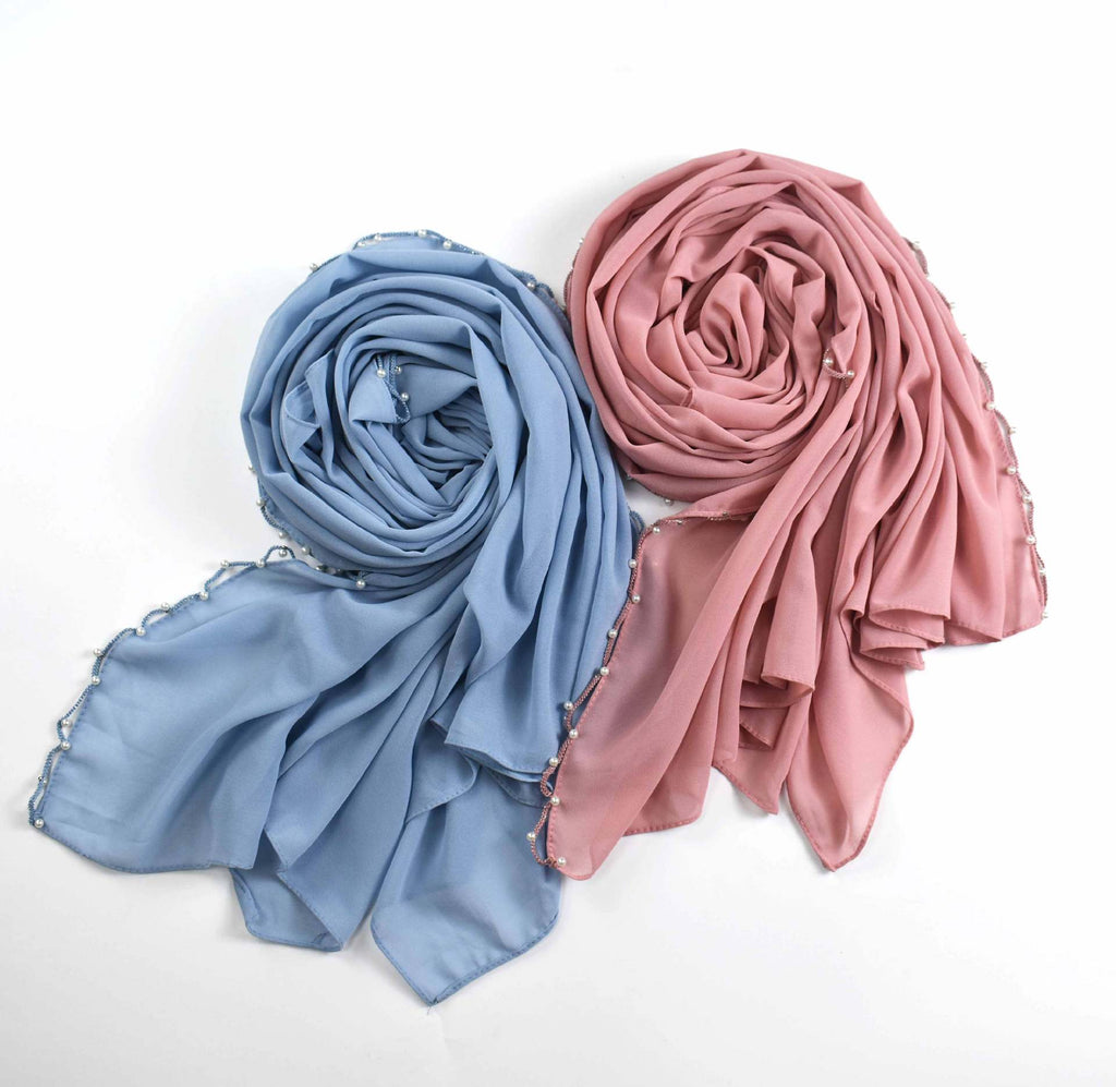 Summer chiffon wavy edge bead long scarf Malaysian Hijab