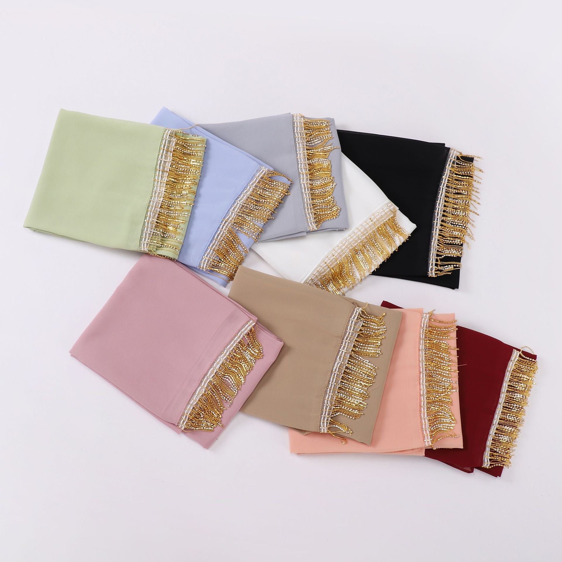 Pearl chiffon high quality diamond tassel long scarf yarn Middle East Africa headscarf hijab