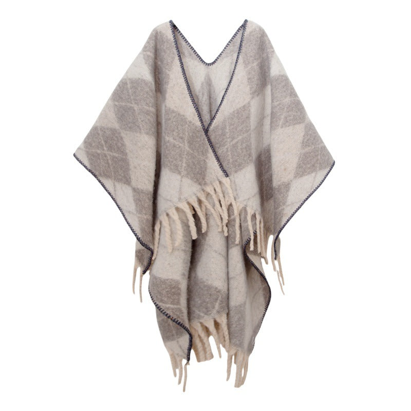 Shawl 2025 new European and American autumn and winter circle yarn imitation mohair thickened jacquard shawl