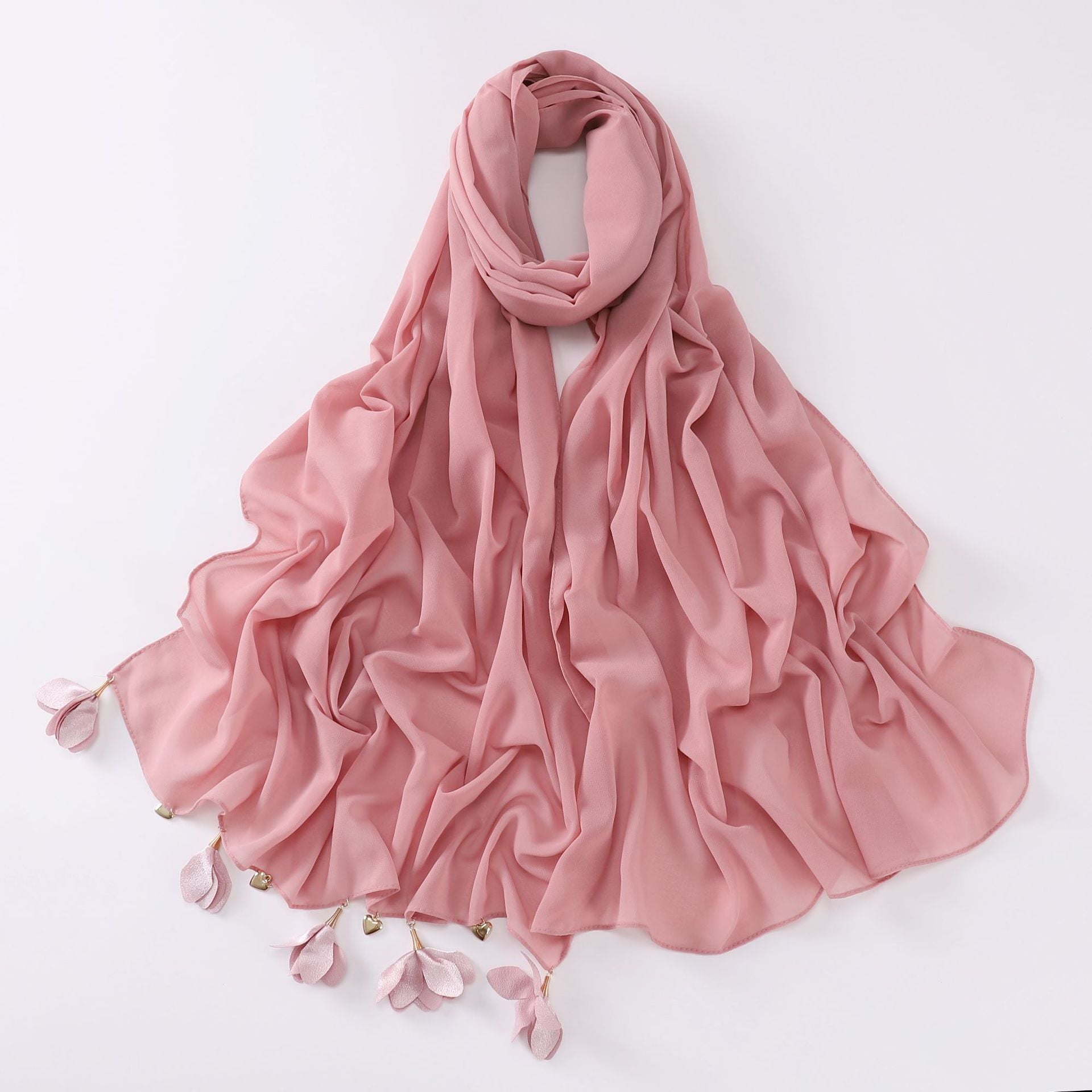 New handmade alloy love flower pearl chiffon scarf middle east headscarf yarn