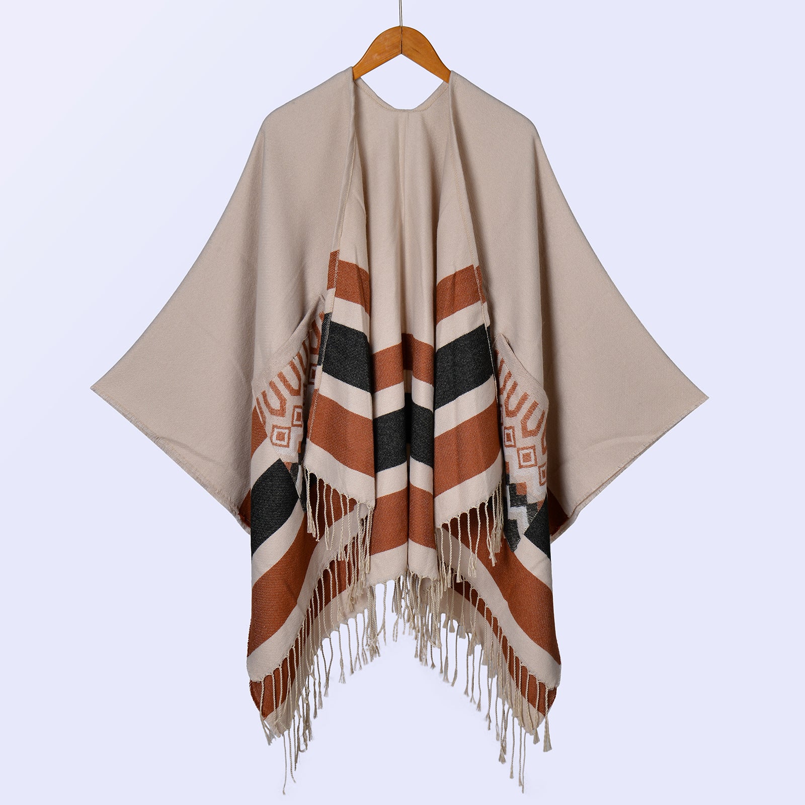 New ethnic style women's pockets thickened shawl travel photo camping warm split cloak cape