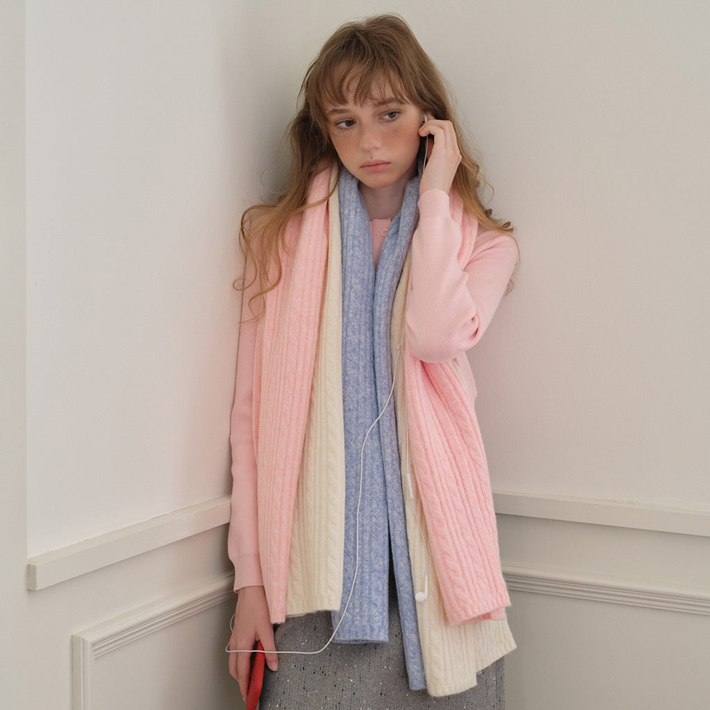 Korean atmosphere wool blended knitted twisted scarf women's autumn and winter girl jacquard wool scarf