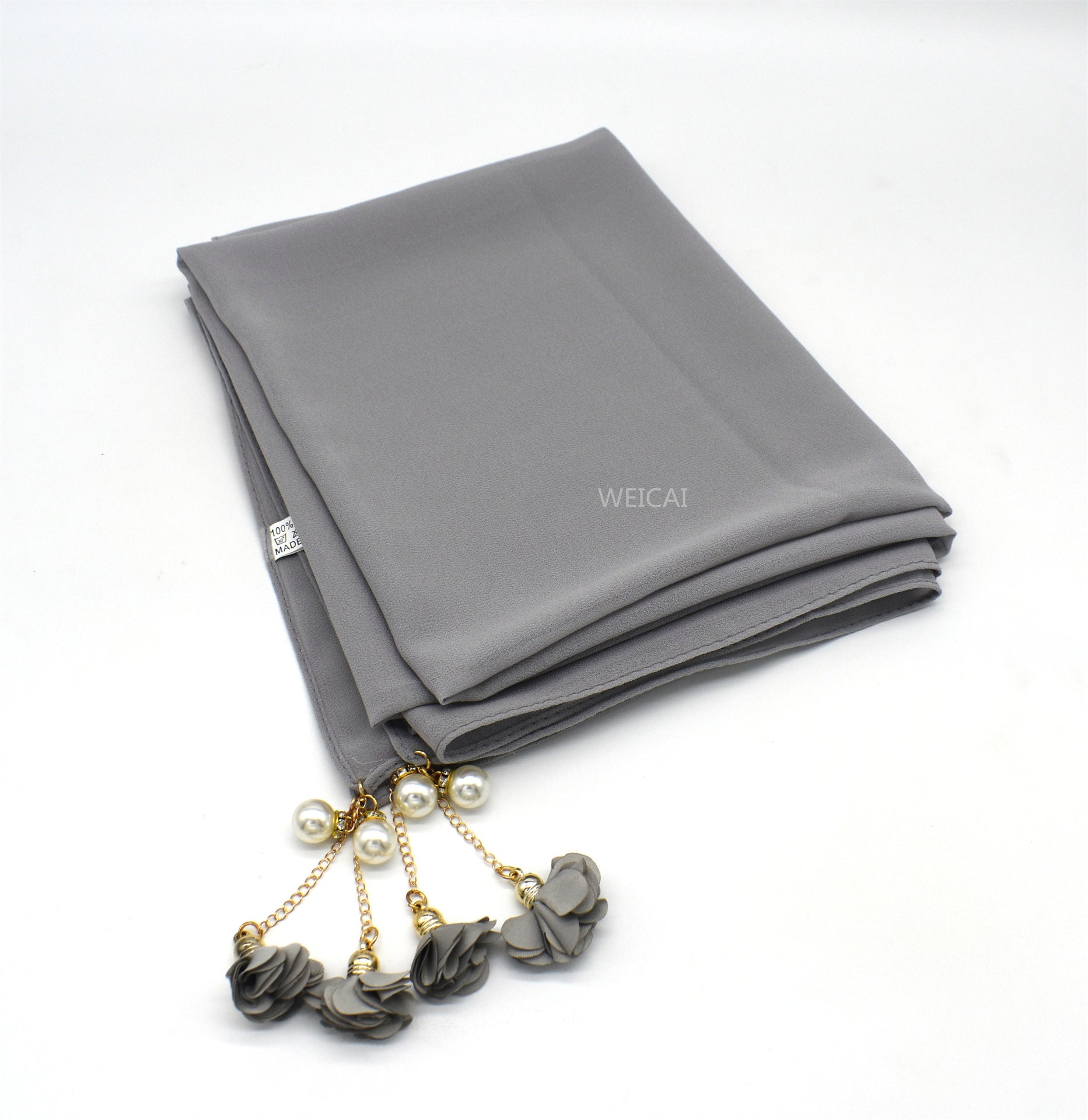 New monochrome pearl chiffon bubble bag headscarf exquisite pearl flower scarf women's scarf hijab