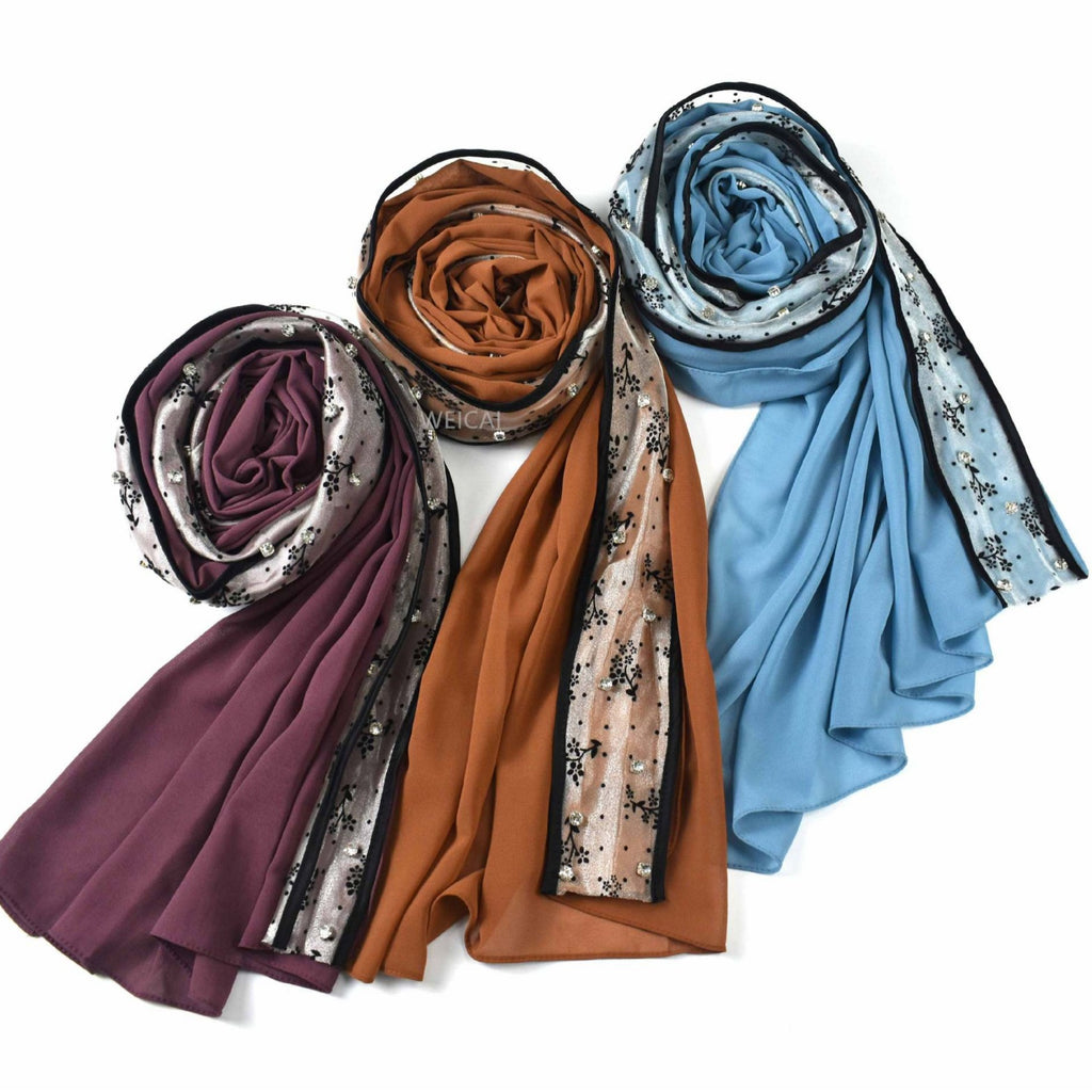 New pearl chiffon lace fixed diamond scarf  scarf Malay headscarf Middle East Africa hijab