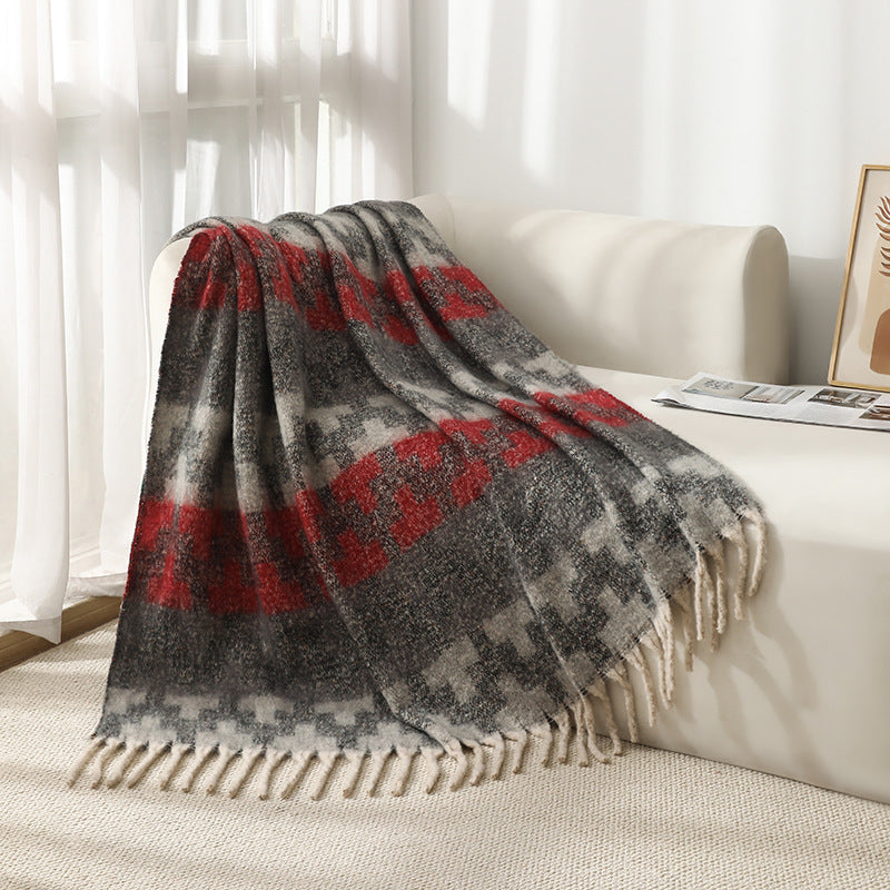 Blanket 2025 new European and American autumn and winter circle yarn imitation mohair thickened jacquard Great Wall shawl