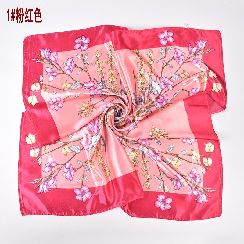 Spring and summer new fashion retro flower butterfly print satin square scarf silk scarf simulation silk circumference