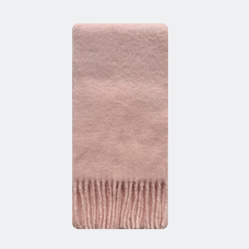 25% wool blended brushed solid color scarf women's Korean tassel thickened Icelandic blue soft scarf shawl