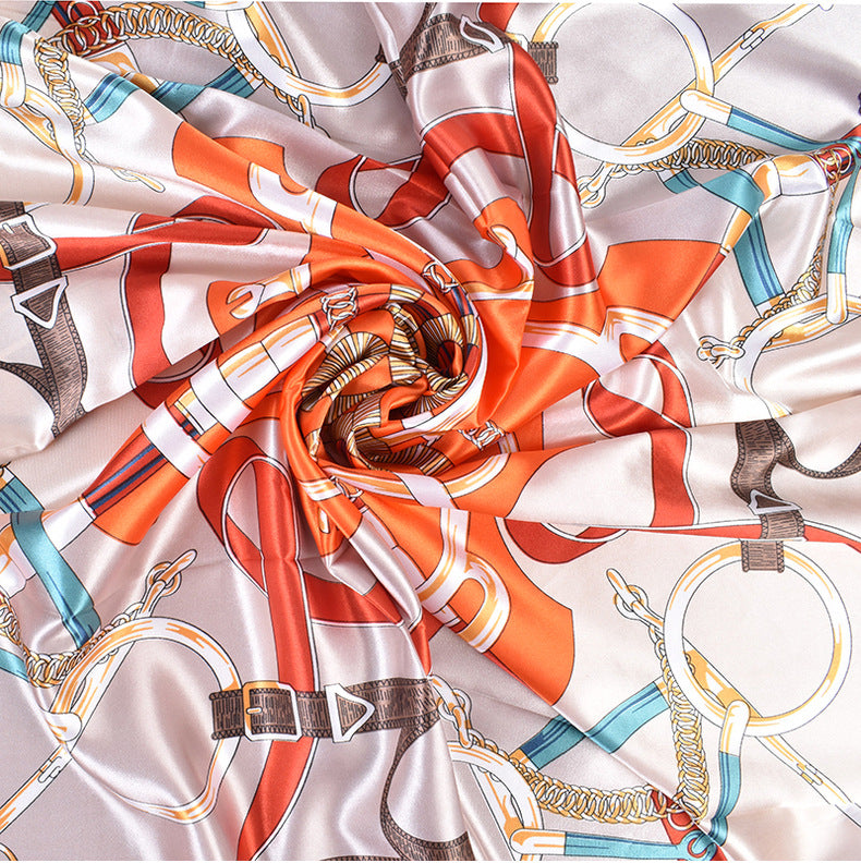 New fashionable ring chain buckle pattern printing high-quality 90 * 90 color square towel