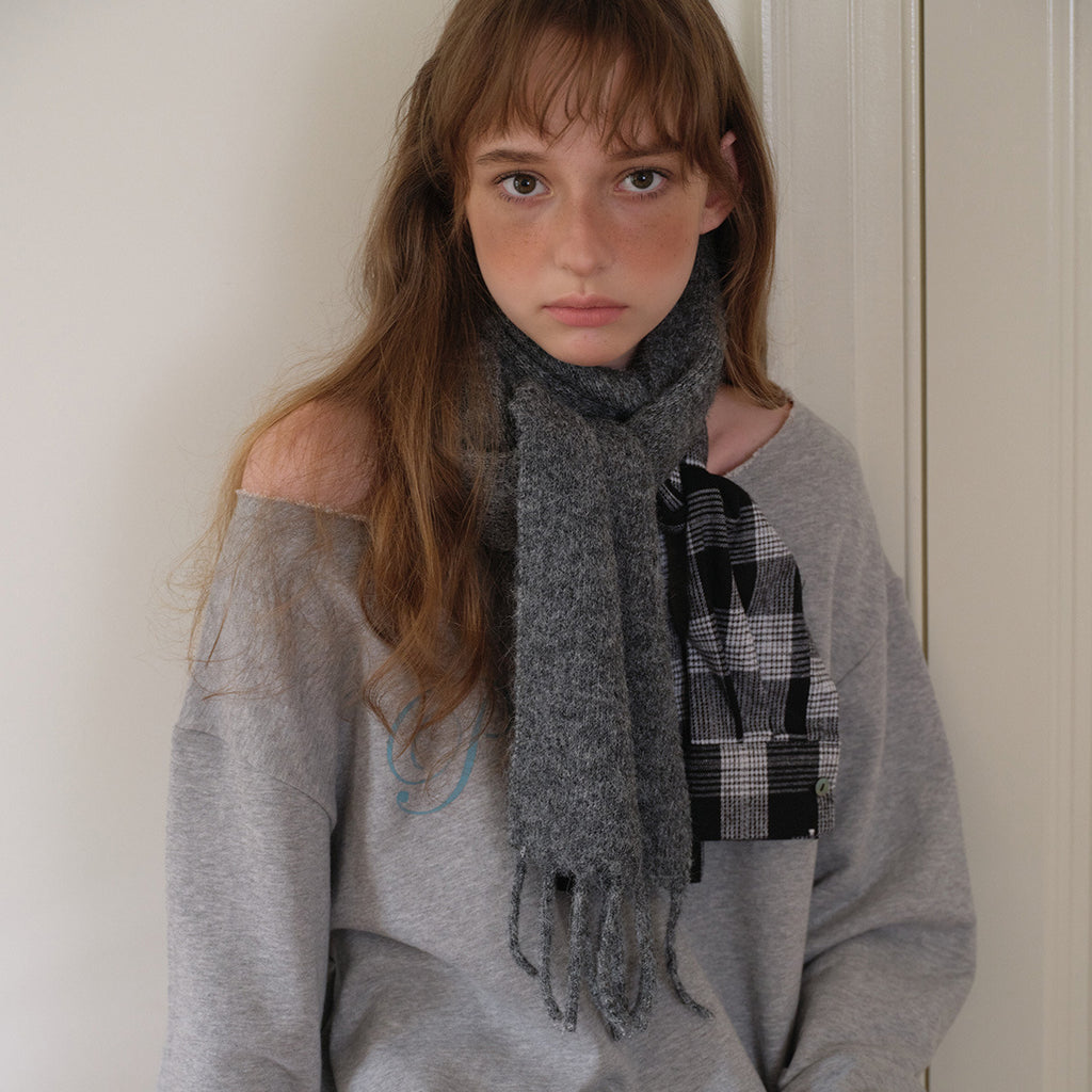 Plaid shirt sleeves splicing deconstruction fun wool blend fringed scarf women's winter wool scarf