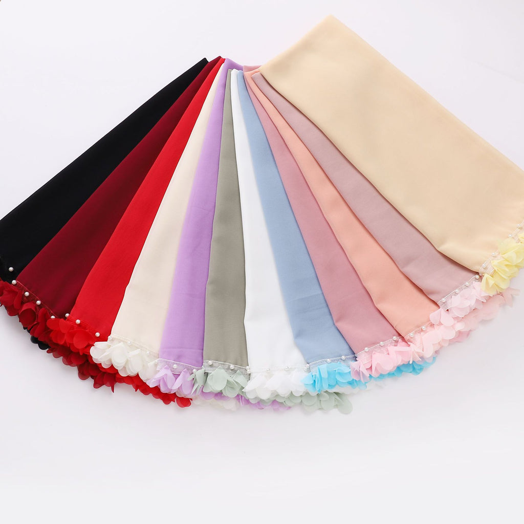New pearl chiffon flower lace bead scarf middle east headscarf malaysia hijab