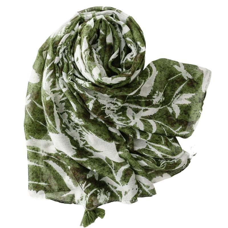 Retro ethnic style women's scarf solid color rubbing style flower painted pattern beard travel accessories silk scarf shawl