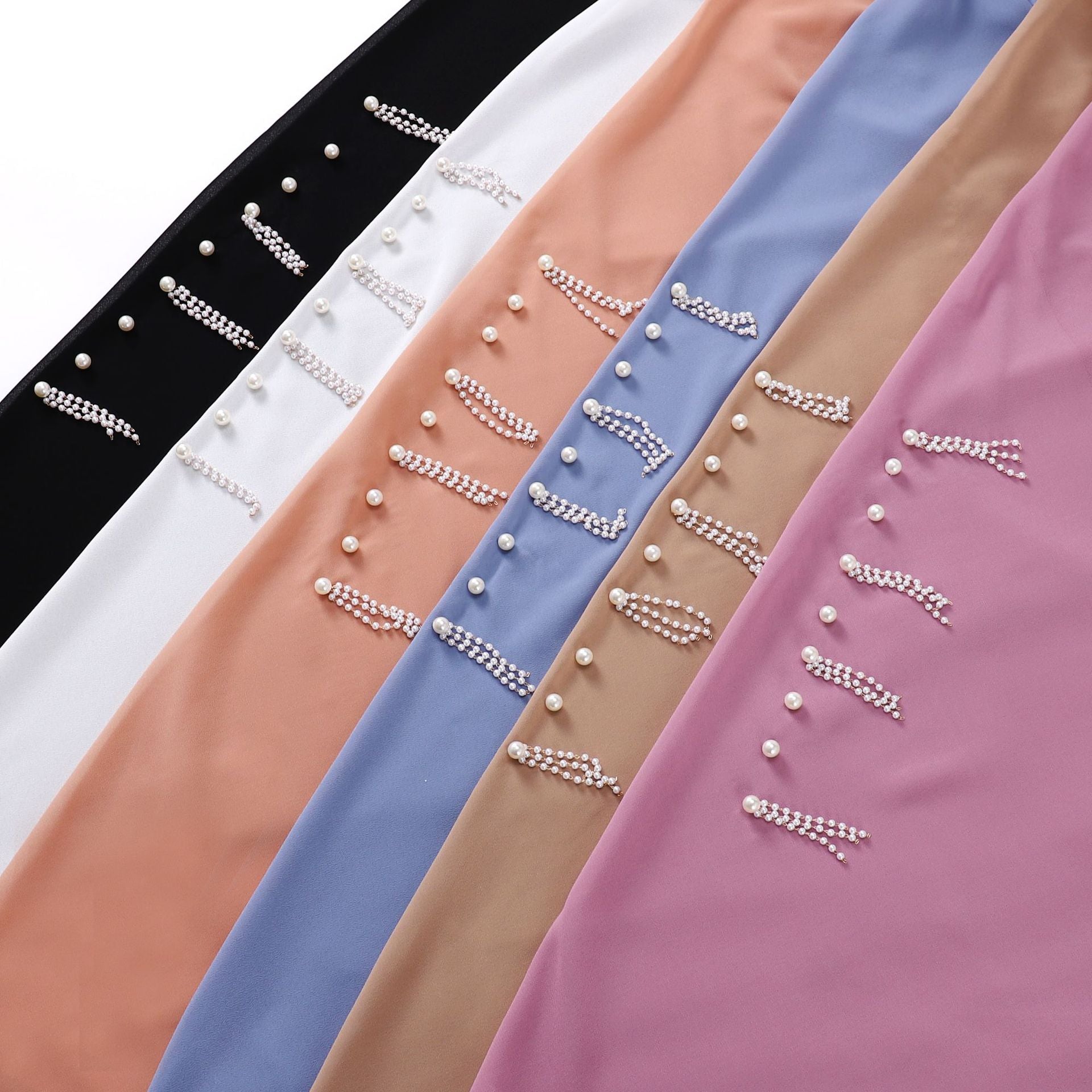 New Pearl Chiffon Bead Chain Scarf  Sweet and Fresh Head Scarf 90CM Square Scarf