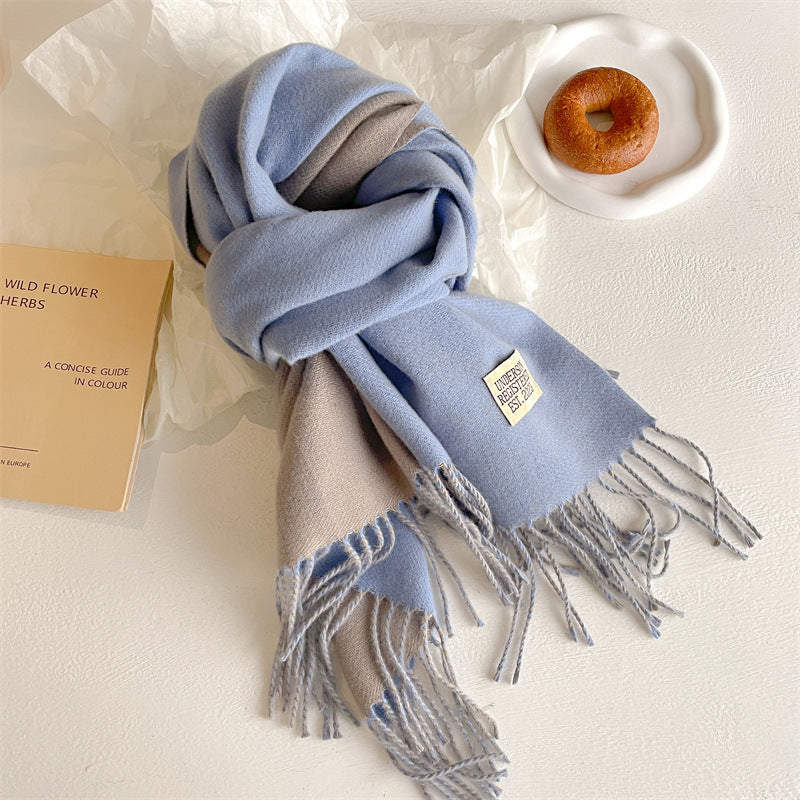 Autumn and winter new double-sided imitation cashmere scarf women's solid color long shawl scarf