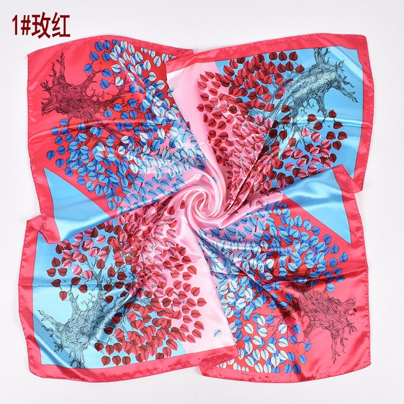 New fashionable retro multicolored leaf print 90-color diced large square scarf silk scarf headscarf
