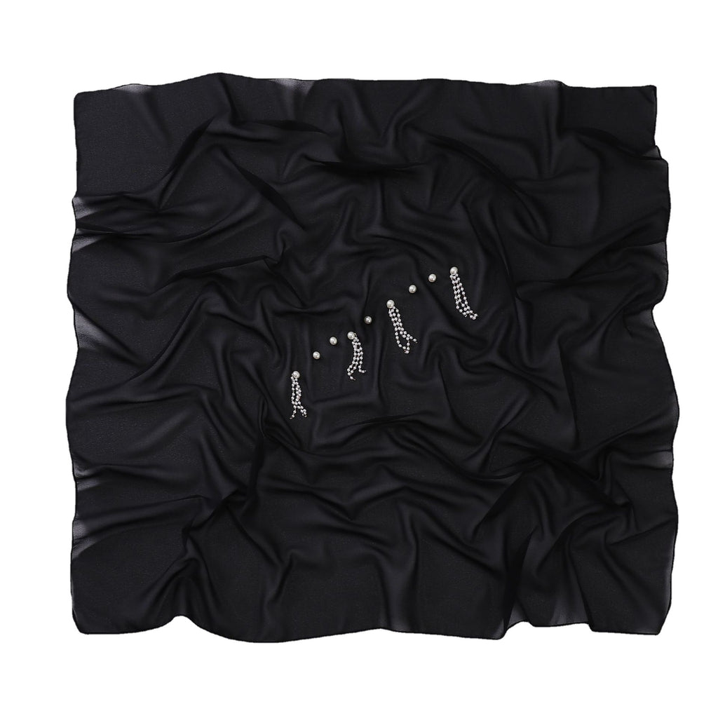 New Pearl Chiffon Bead Chain Scarf  Sweet and Fresh Head Scarf 90CM Square Scarf