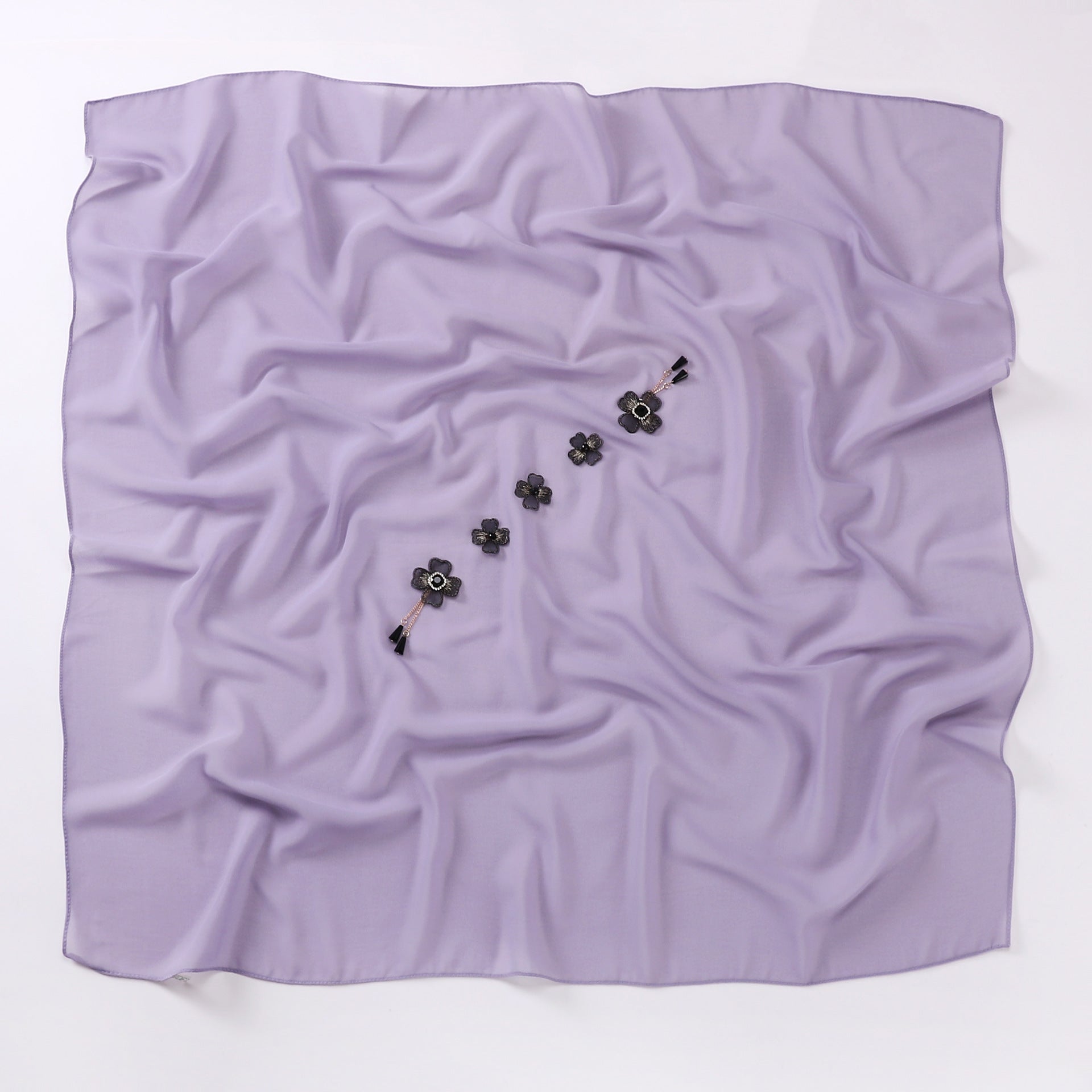 Flower chain rhinestone pearl chiffon square scarf 90 * 90cm headscarf Malaysia Hijab