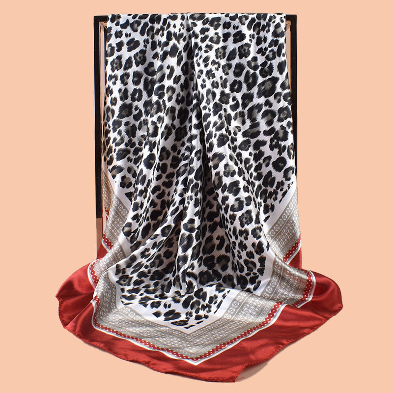 New 90cm-satin leopard print round symbol printed square scarf with sunscreen, bag head silk scarf decoration, scarf