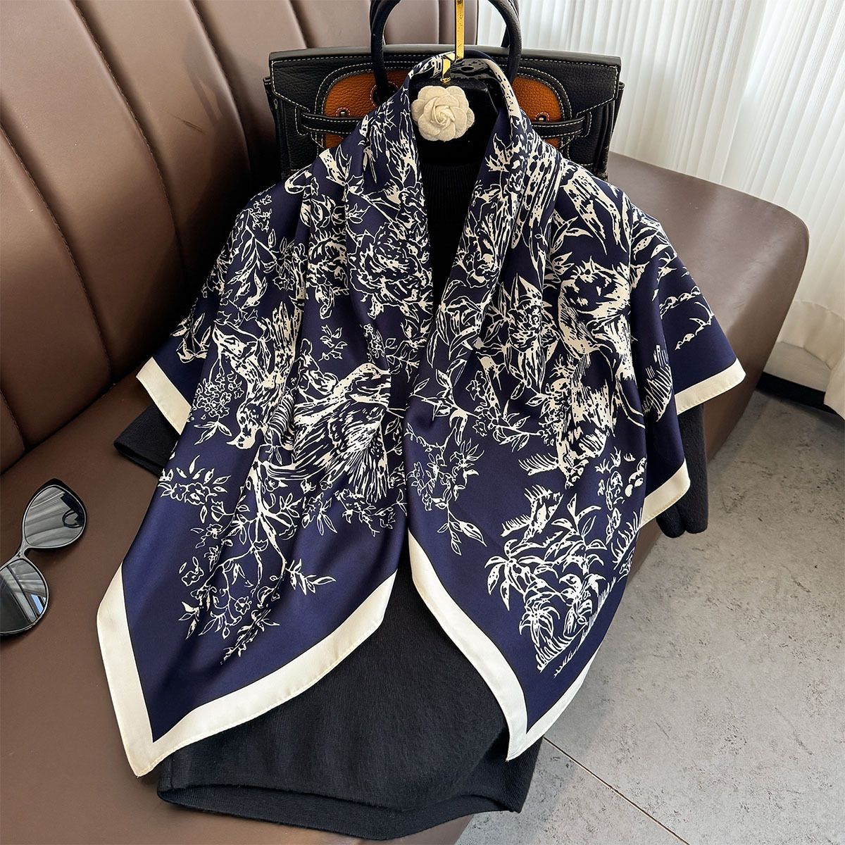 Summer Korean version of simple striped scarf twill square scarf 90cm fashionable versatile sunscreen shawl headscarf women