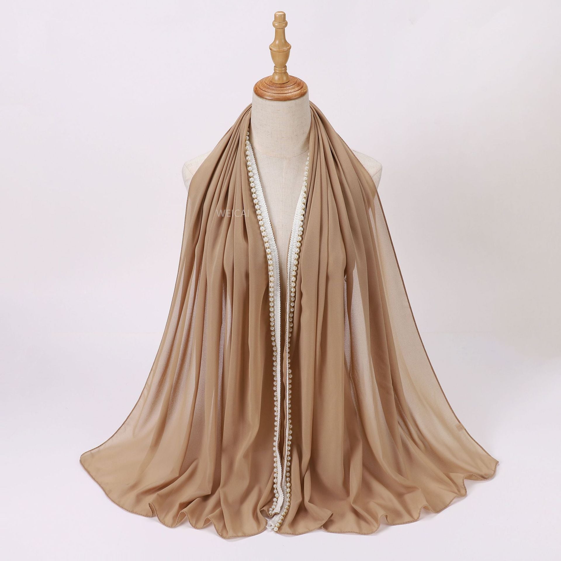 New solid color pearl chiffon pearl chain  scarf head scarf bubble scarf Middle East Malay headscarf