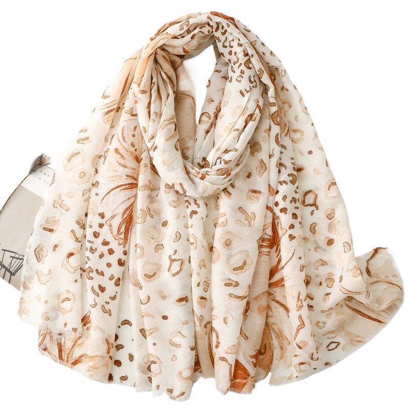 Ladies scarf thin satin bronzing leopard print floral silk scarf travel shawl headscarf