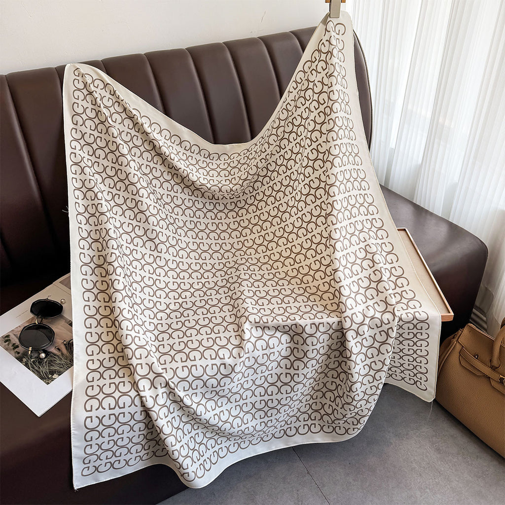 French light luxury letter simple silk scarf 90cm twill scarf new versatile square scarf sunscreen shawl headscarf summer