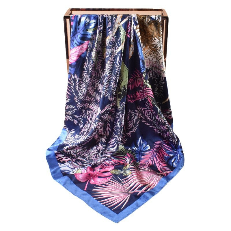 New 90cm satin jungle aircraft printed square scarf with sunscreen, head silk scarf decoration, scarf