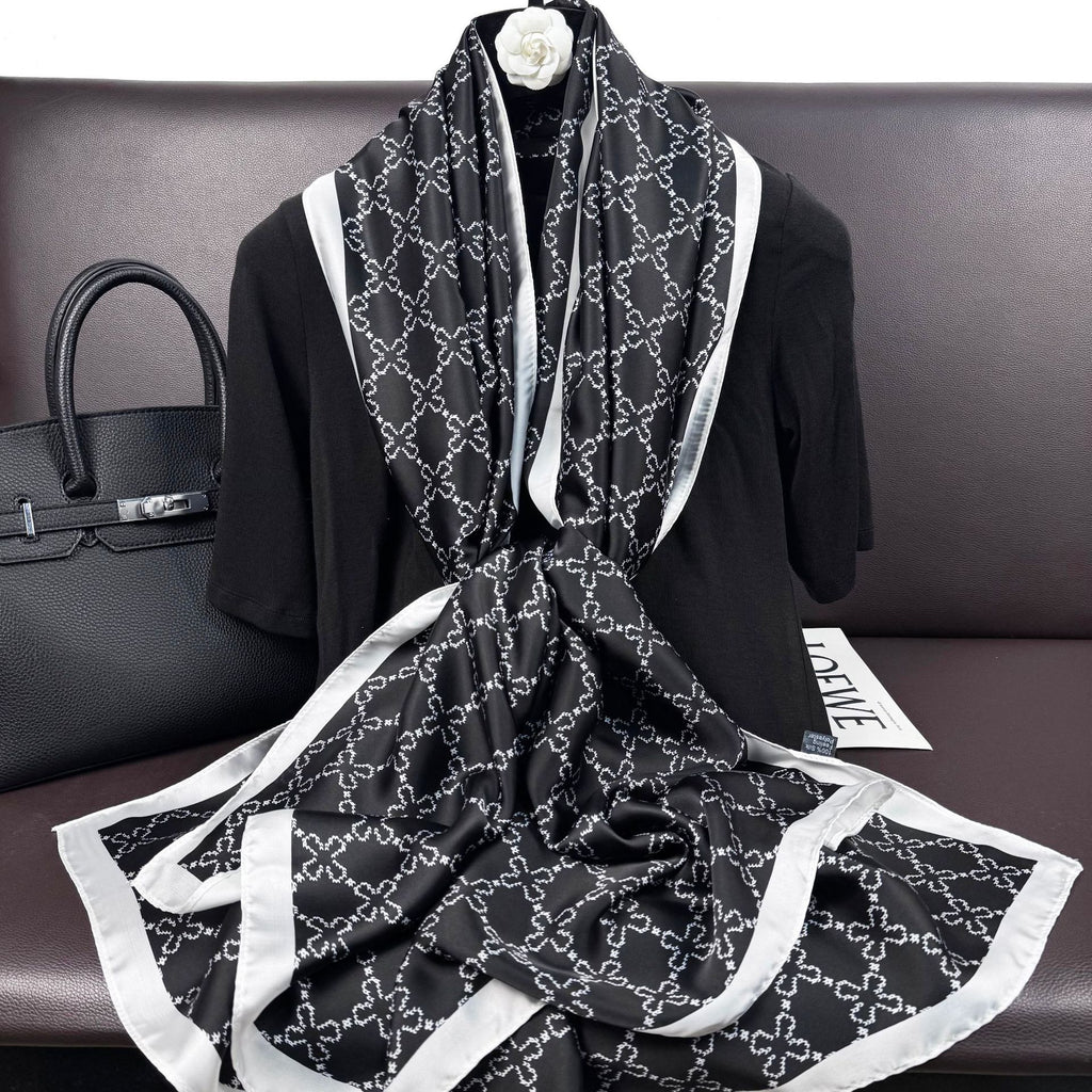 Simple and elegant ethnic women's decorative outer shawl, geometric cross pattern printing long silk scarf headscarf