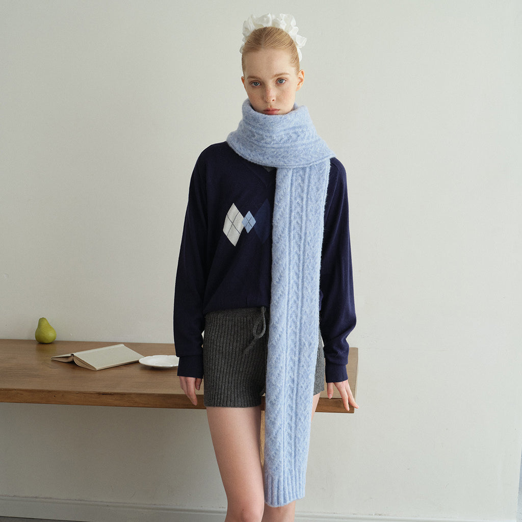 30% wool blended twist knitted scarf for women to increase the warmth of Korean in winter, retro twisted scarf