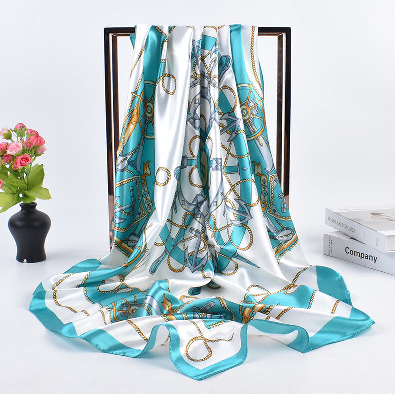New fashionable and elegant roulette pattern printing 90-color square scarf, headscarf, scarf, silk scarf.