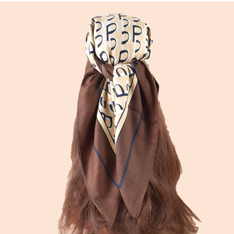 New Letter Temperament 90 Silk Scarf Printed Scarf Scarf Versatile External Shawl Herringbone Fleece Square Scarf