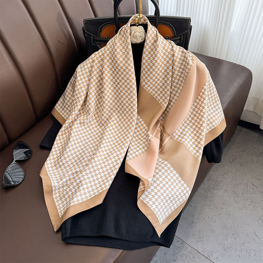 Korean version of the new Qiandongge versatile 90 square scarves, foreign style versatile temperament age-reducing silk scarves, sun protection cardigan, neck protection tide