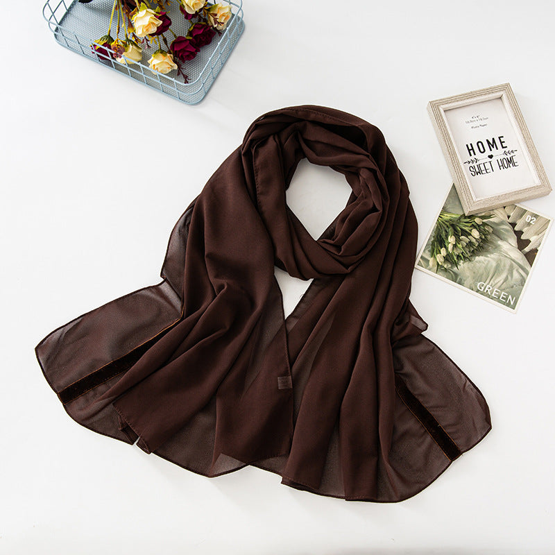 New solid color chiffon  velvet webbing long scarf thin Middle East headscarf Malaysia Indonesia hijab