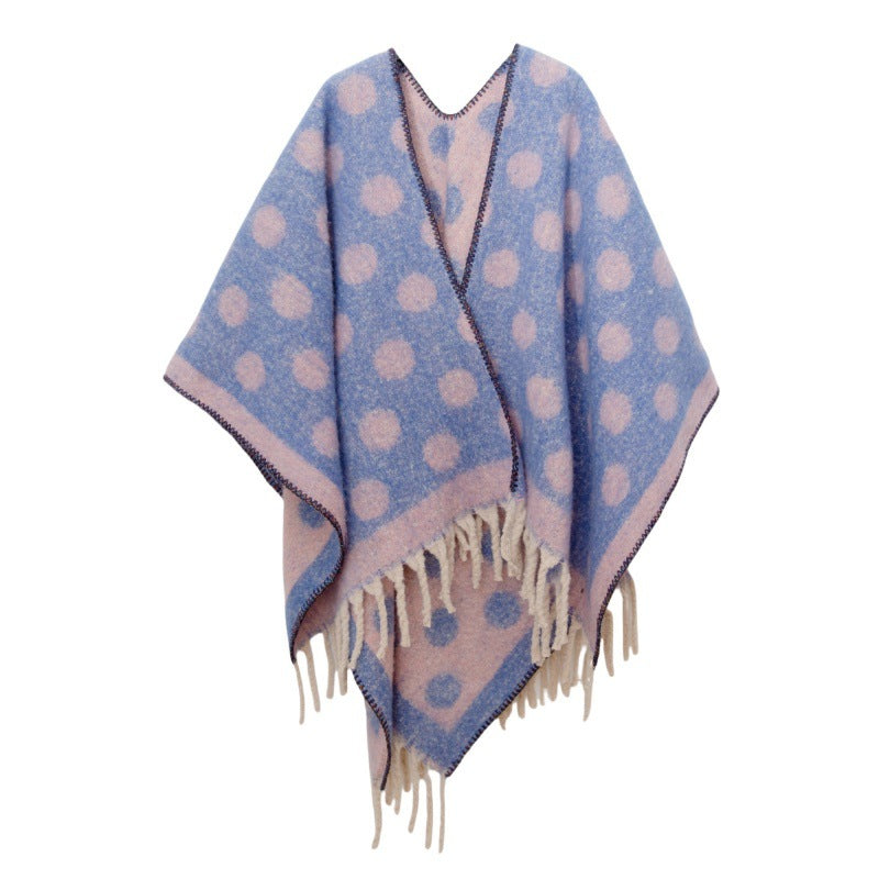 Shawl new European and American autumn and winter circle yarn imitation mohair thickened jacquard cross shawl