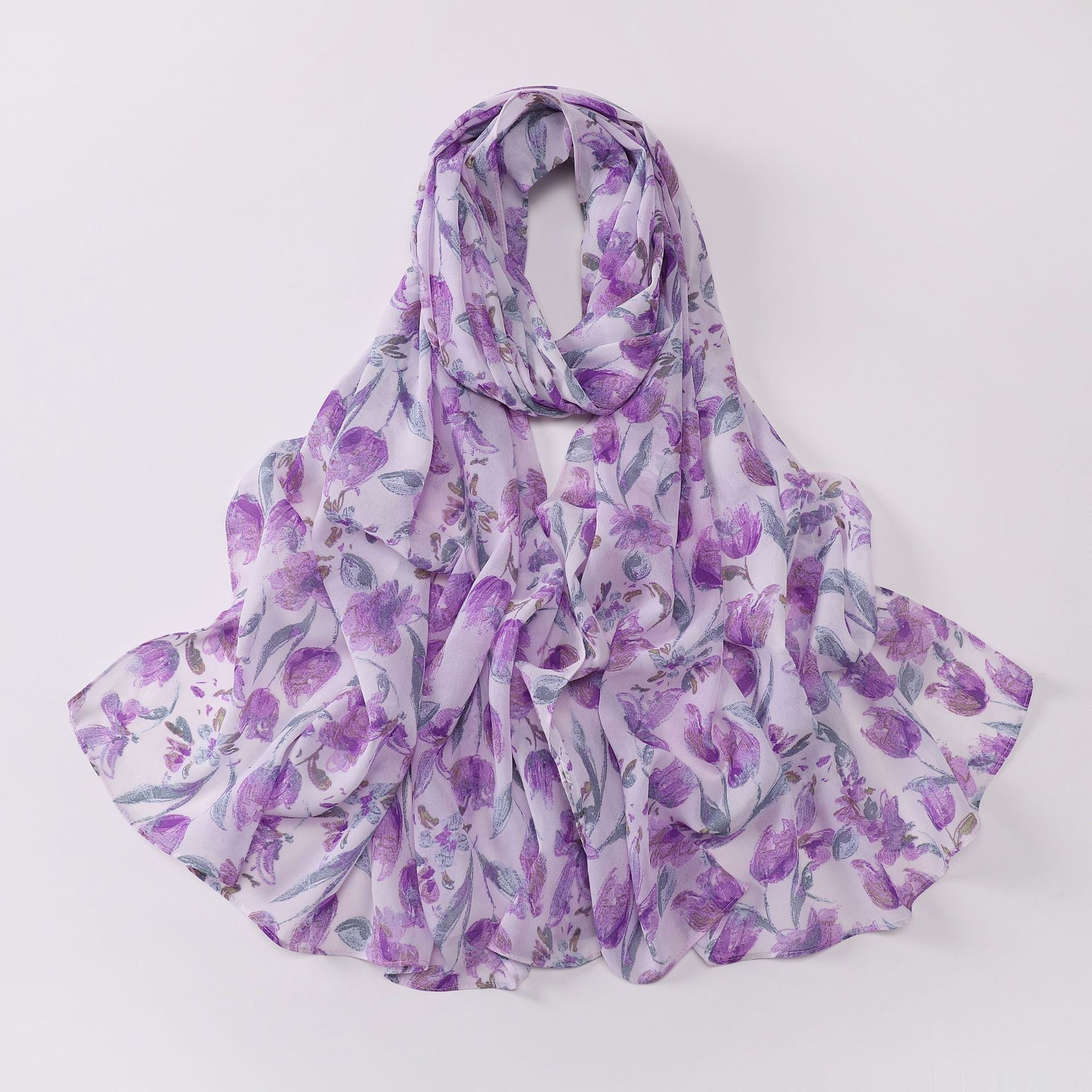 Spring pearl chiffon print floral scarf middle east headscarf yarn oil painting style hijab